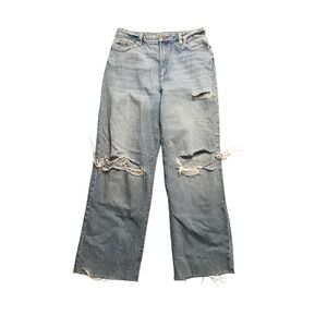 Garage Denim Jambe large/Wide Leg baggy Jeans Light Wash Distressed Ripped Sz 9